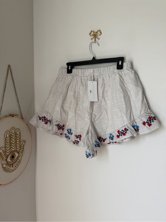 Caroline Constas Pants - White brown pinstriped floral embroidery cotton Shorts
